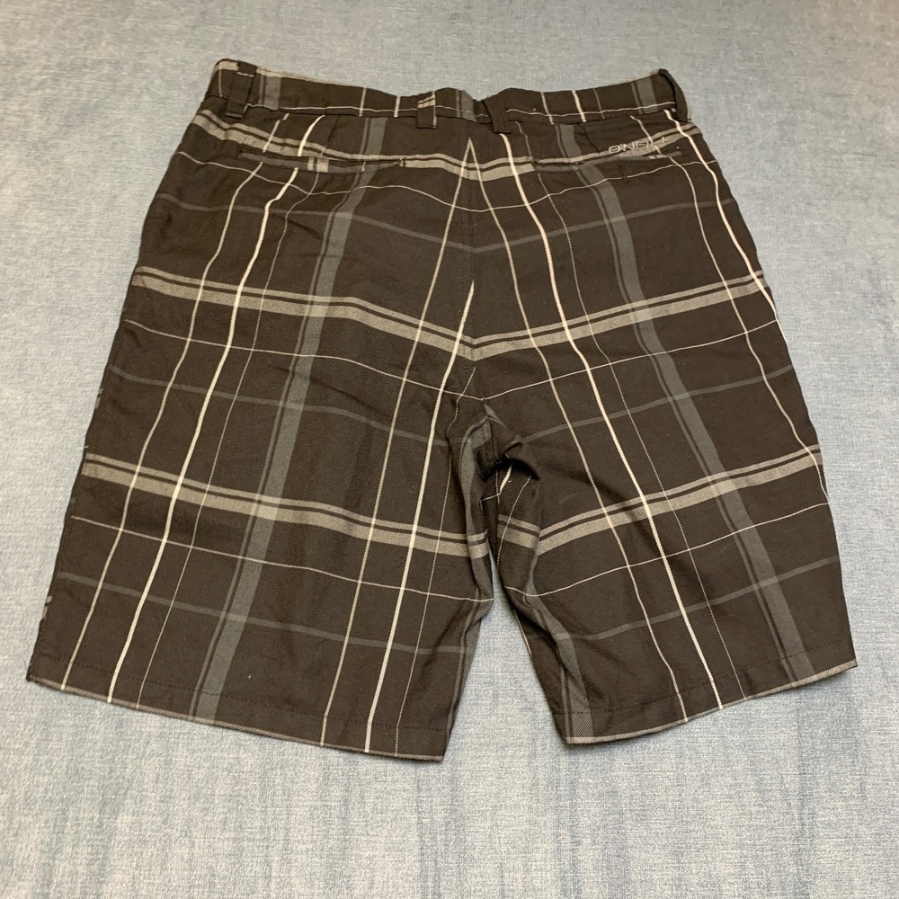 O'Neill Chino Shorts Mens 36 Black Gray Plaid Flat Front Slash Pockets Surfing